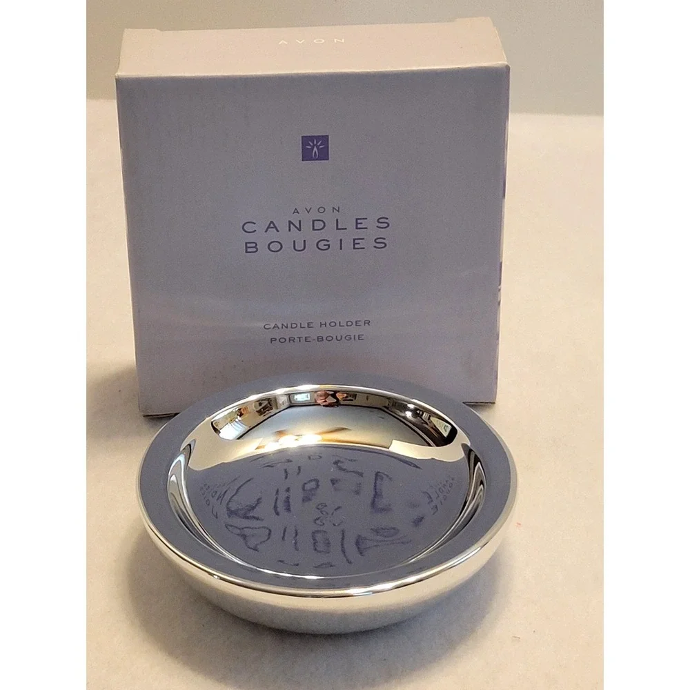 VTG NOS Avon Round Pillar Candle Holder 2001 Collectible Silver Tone w/ Box